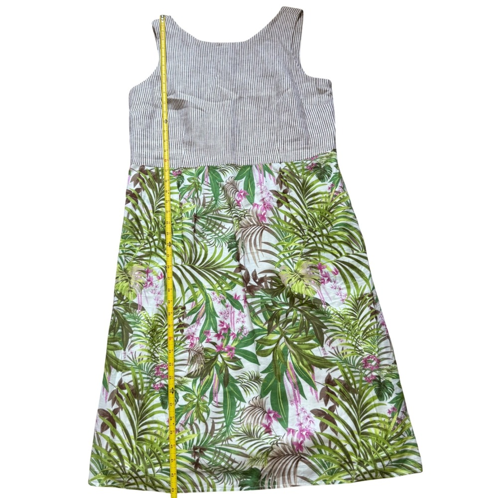 J. Jill Linen Cotton Tropical Floral Striped Midi Vacation Dress Tan Green M - Picture 3 of 11
